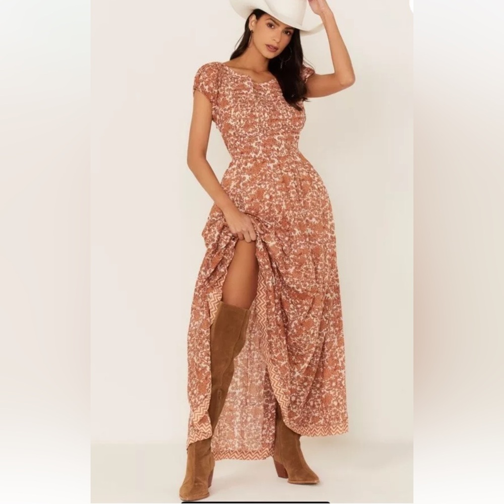 Free People Ultraviolet Dress Maxi Size Medium Women’s Floral Boho Tie Back XS